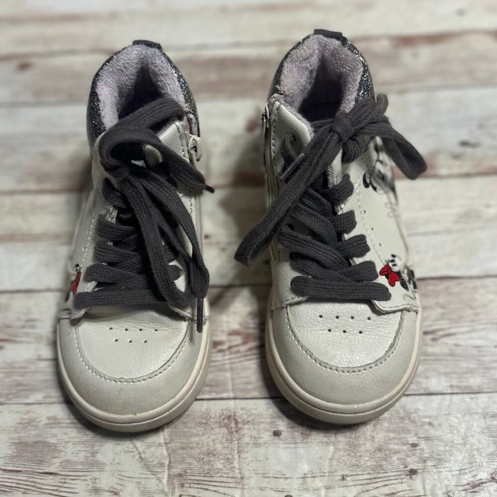 Zara Disney Minnie Mouse Glitter High Tops Girls Size 25 Lace Up Zip Sneaker - Picture 2 of 6